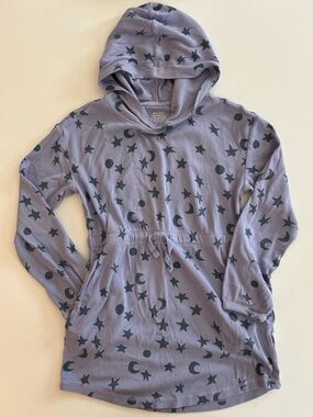 Hanna Andersson Girls Long-Sleeved Purple Ribbed Hoodie Tunic Dress Navy Stars